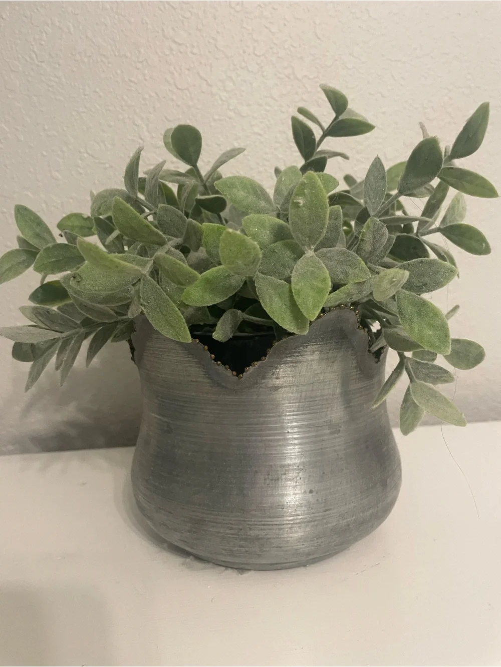 Faux Lamb's Ear Potted Plant in Galvanized Pot